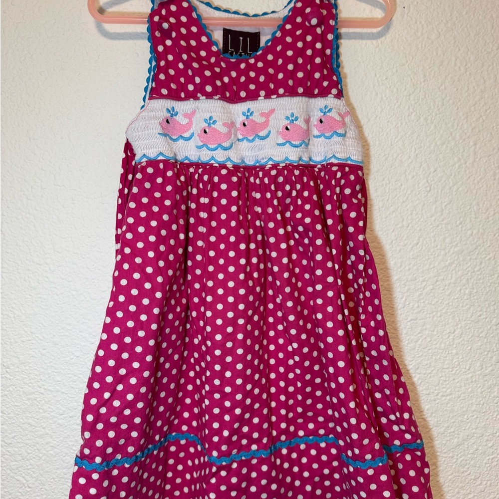 Adorable Pink Polka Dot Whale Smocked Dress